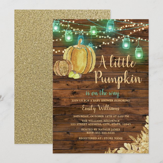 Rustic Boy Little Pumpkin Fall Boy Baby Shower Invitation (Front/Back)