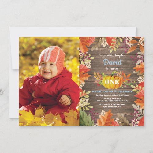 Rustic Boy Pumpkin Fall Birthday Invitation