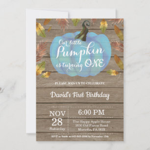 Rustic Boy Pumpkin First Birthday Invitation Blue