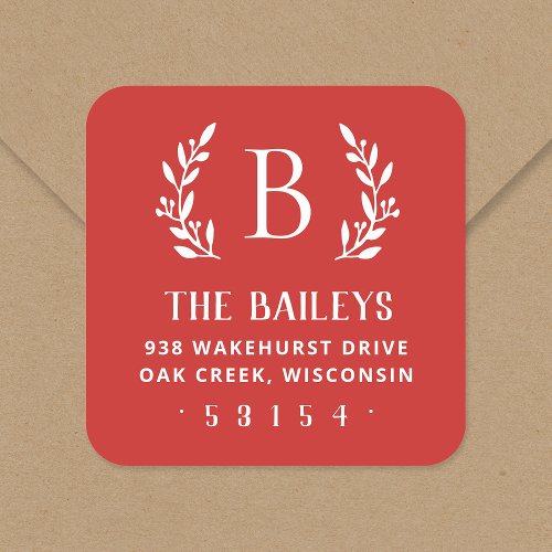 Rustic Branch Family Monogram Return Address Label