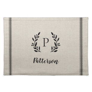 Rustic Branch Monogram Grain Sack Cloth Placemat