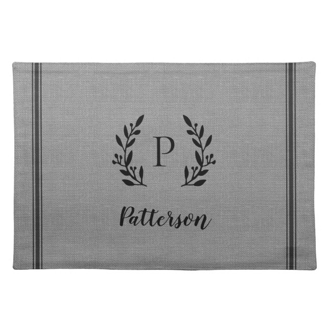 Rustic Branch Monogram Woven Cotton Placemat (Front)