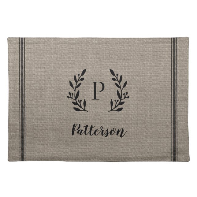 Rustic Branch Monogram Woven Cotton Placemat (Front)