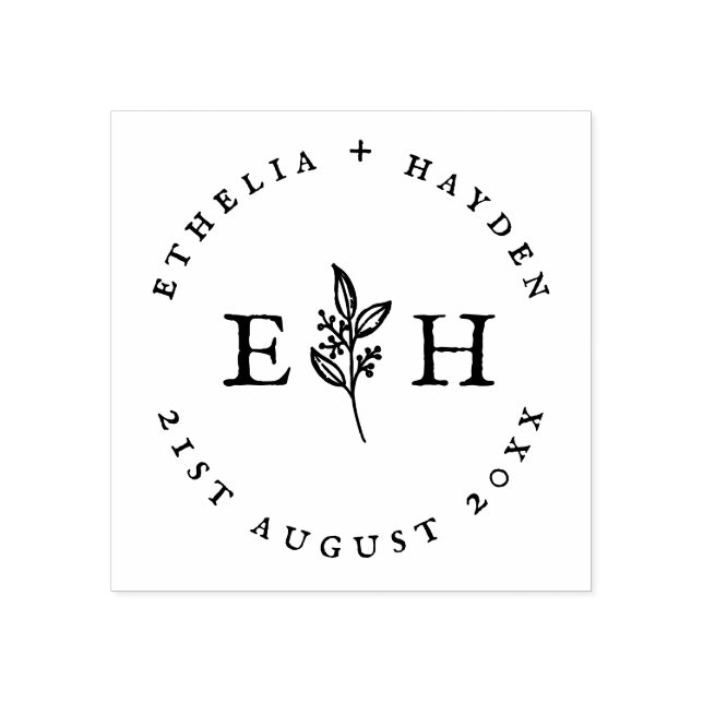 Rustic Branch Outdoor Wedding Date & Couples Names Rubber Stamp (Imprint)