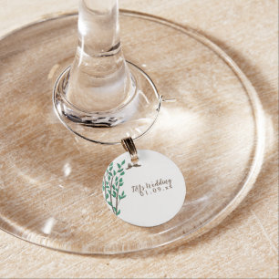 Rustic Branches and Greenery Love Birds Wedding Wine Charm