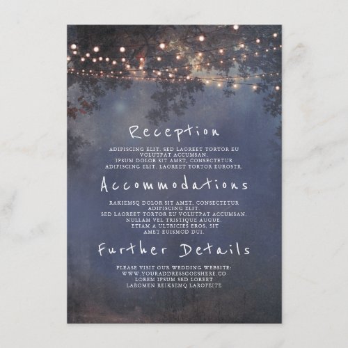 Rustic Branches and Lights Wedding Details Insert - Tree branches and string lights rustic wedding information - guest card
