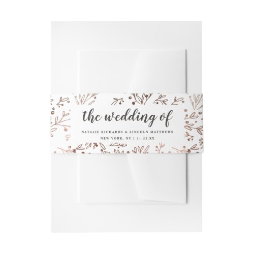 Rustic Branches Copper Foil Fall Wedding Monogram Invitation Belly Band