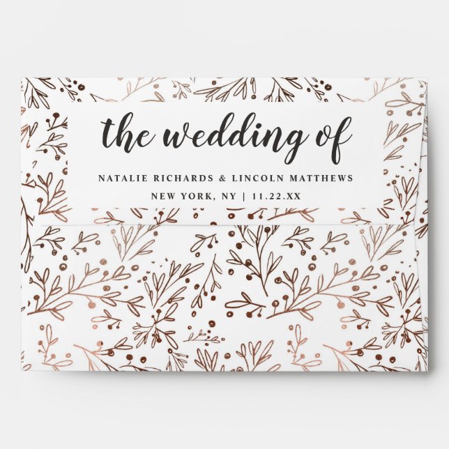 Rustic Branches Copper Foil Monogram Wedding Envelope (Back (Top Flap))