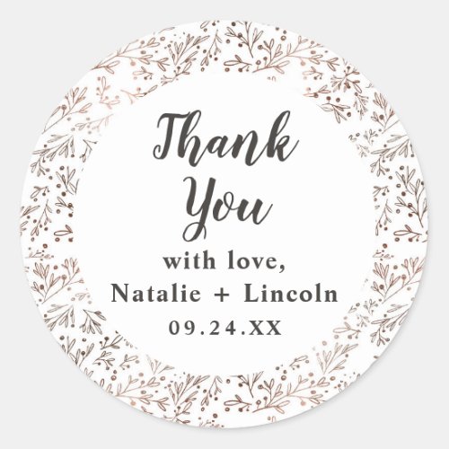 Rustic Branches Copper Foil Wedding Thank You Classic Round Sticker