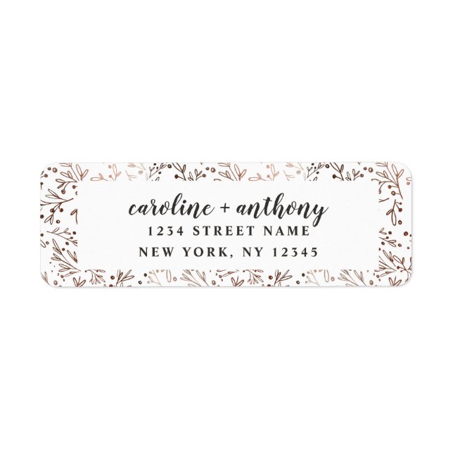 Rustic Branches Copper Wedding Return Address Label (Front)