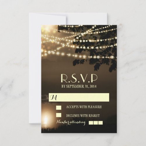 Rustic branches lights wedding RSVP cards - Elegant tree branches and string lights wedding RSVP cards