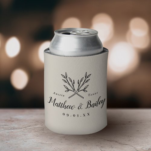 Rustic Branches Wedding Monogram  Light Beige Can Can Cooler
