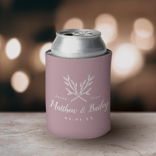 Rustic Branches Wedding Monogram Mauve Can Cooler