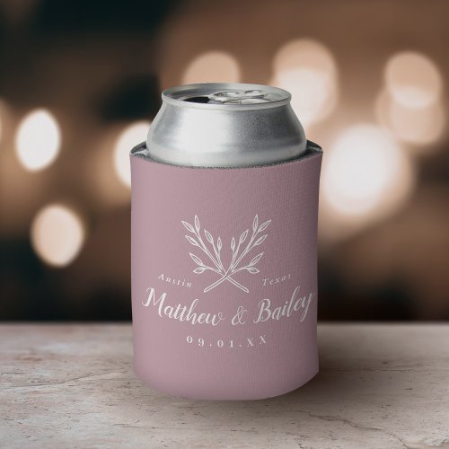 Rustic Branches Wedding Monogram  Mauve Can Cooler