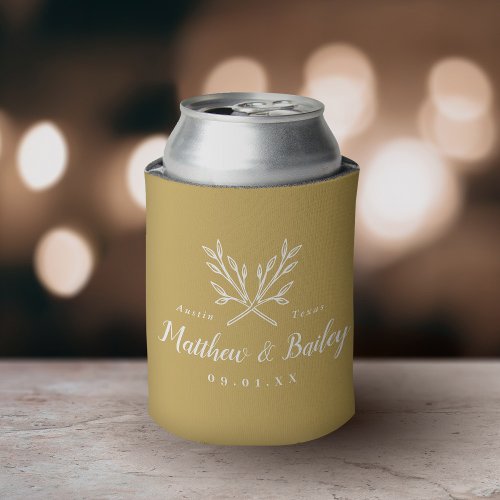 Rustic Branches Wedding Monogram  Mustard Yellow Can Cooler