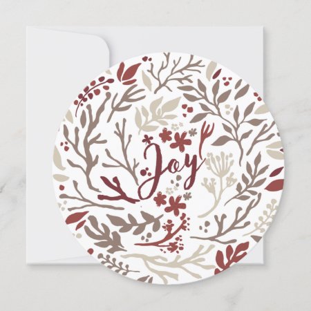 Rustic Branches Winter Foliage Deep Red Joy Holiday Card
