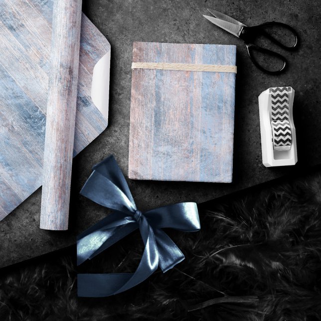 Rustic Branding | Dusty Blue and Copper Wood Plank Wrapping Paper (Creator Uploaded)