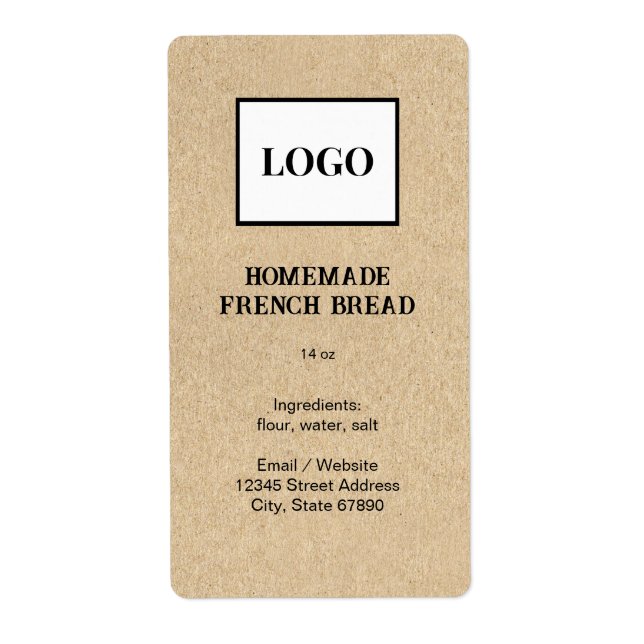 Rustic Bread Bakery Business Add Logo Food Label (Front)