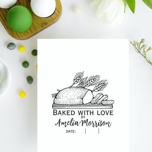 Rustic Bread LoafBaked with LoveNameDate Rubber Stamp