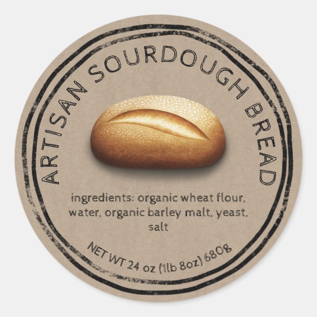 Rustic bread loaf on brown paper ingredients classic round sticker (Front)