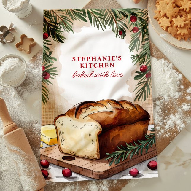 Rustic Bread Loaf Personalized Christmas Kitchen Towel (Creator Uploaded)
