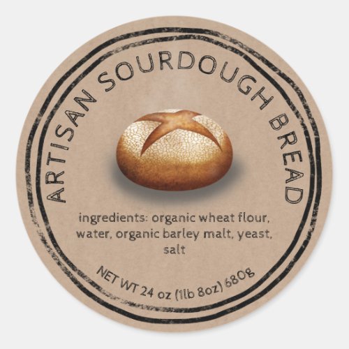 Rustic bread on brown paper baking ingredients classic round sticker