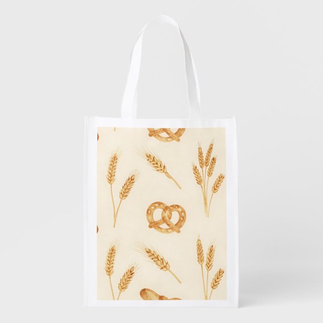 Rustic Bread & Wheat Seamless Pattern Grocery Bag (Front)