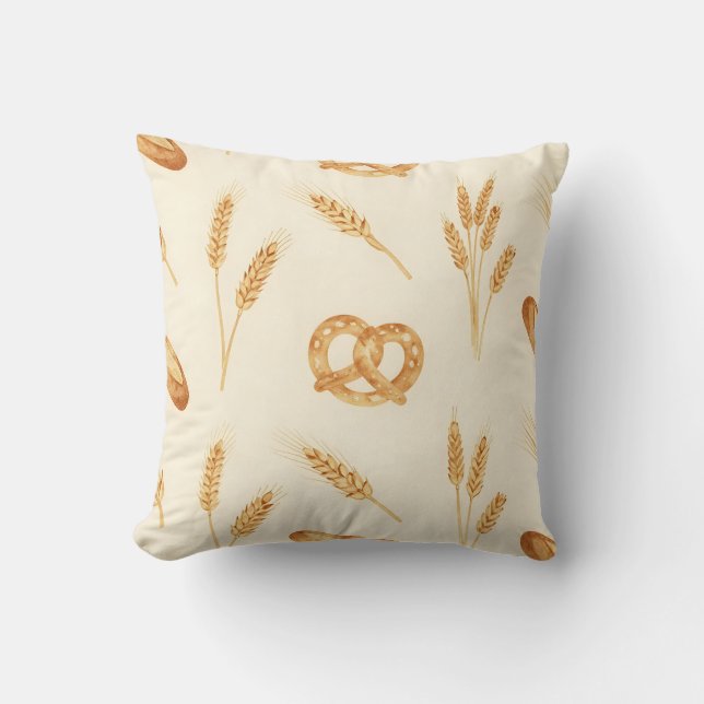 Rustic Bread & Wheat Seamless Pattern Throw Pillow (Front)
