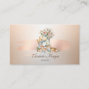 Rustic Breads Flower Rose Gold Brush Stroke Bakery Business Card