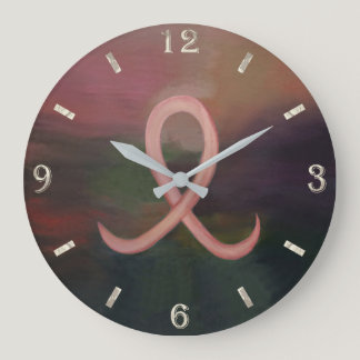 Rustic Breast Cancer Survivor Pink Ribbon Abstract Large Clock