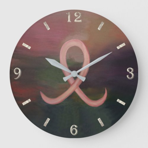 Rustic Breast Cancer Survivor Pink Ribbon Abstract Large Clock