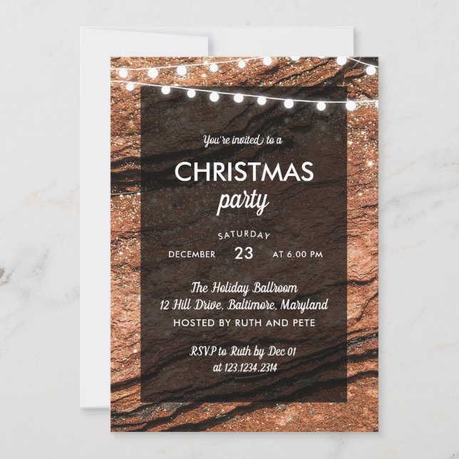Rustic Brick Christmas Party String Of Lights Invitation (Front)