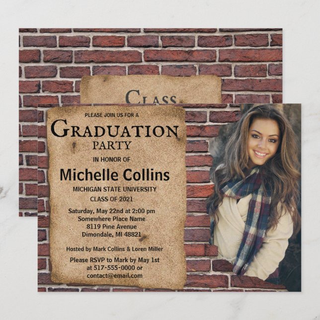 Rustic Brick Graduation Invitation (Front/Back)