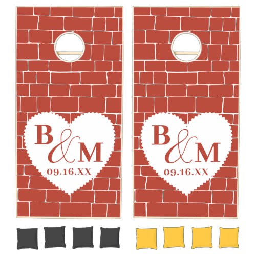 Rustic Brick Wall Dual Monogram Wedding Cornhole Set
