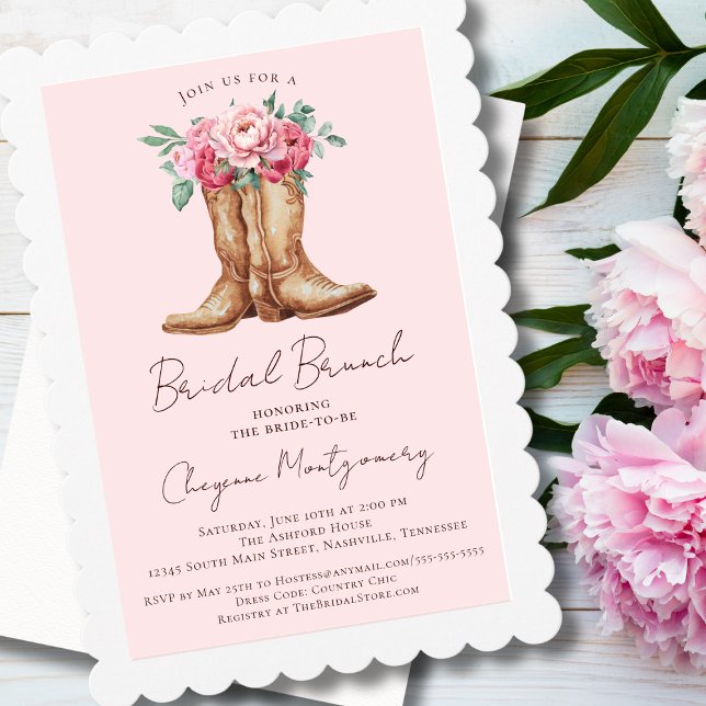 Rustic Bridal Brunch Cowgirl Chic Pink Floral Invitation (Creator Uploaded)