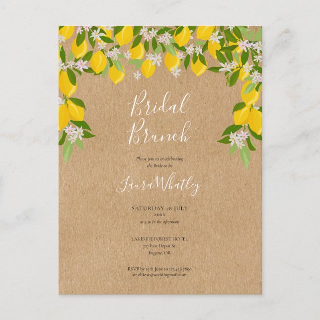 Rustic Bridal Brunch Lemons Blossom Bridal Shower Announcement Postcard (Front)