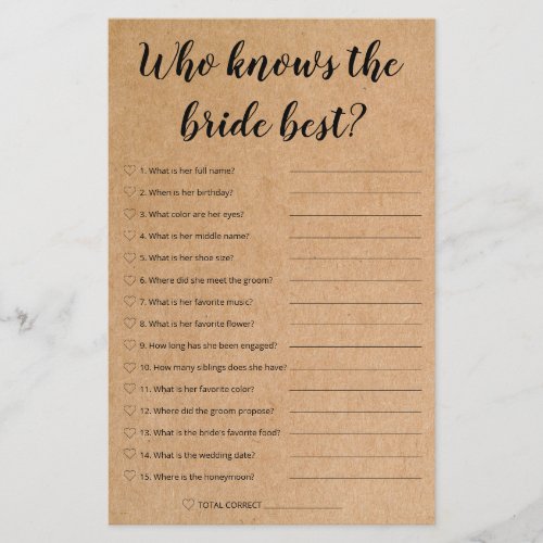 Rustic Bridal Game _ Who Know The Bride Best