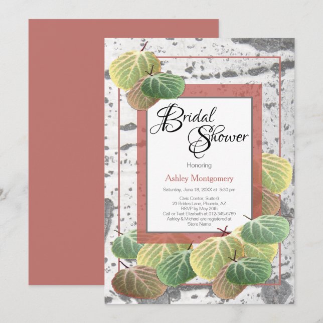 Rustic Bridal Shower Aspen Bark and Leaves Invitation (Front/Back)