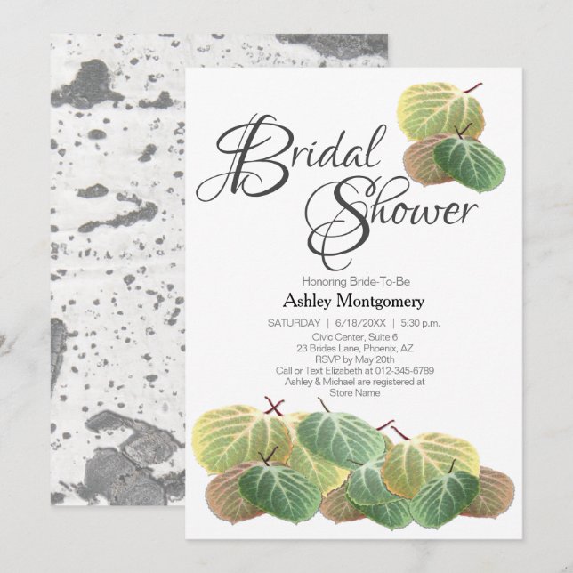 Rustic Bridal Shower Aspen Bark and Leaves Invitation (Front/Back)