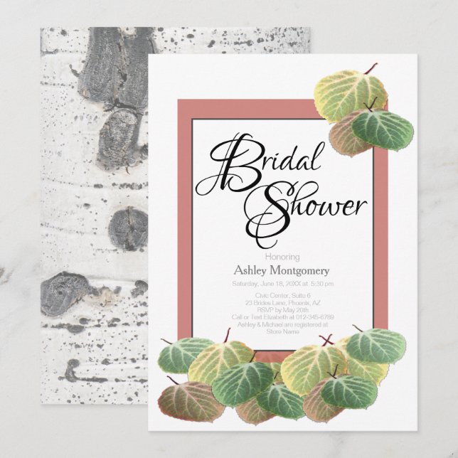 Rustic Bridal Shower Aspen Bark Leaves Invitation (Front/Back)