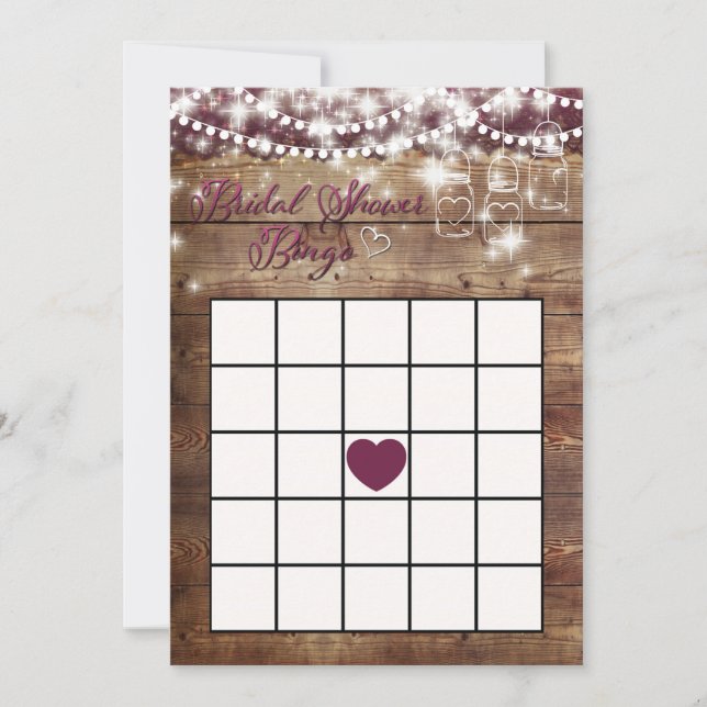 Rustic Bridal Shower Bingo Game Merlot (Front)