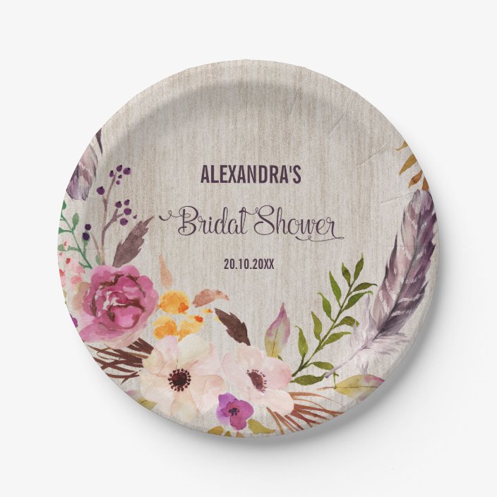 Rustic Bridal Shower Boho Floral Party Plate Zazzle Com
