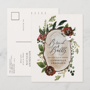 Rustic bridal shower brunch and bubbly burgundy announcement postcard