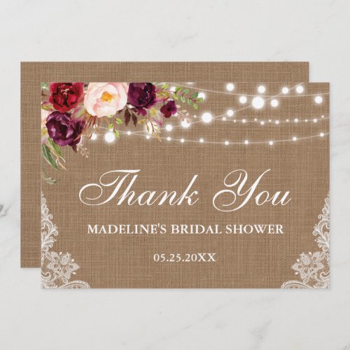 Rustic Bridal Shower Burlap Floral Lace Thanks Invitation