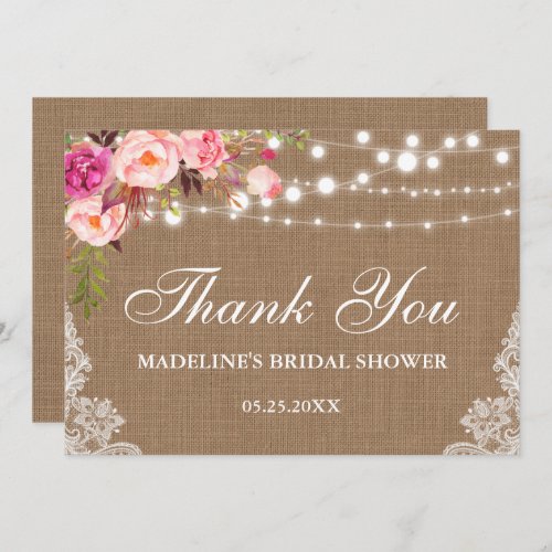 Rustic Bridal Shower Burlap Lace Floral Thanks Invitation