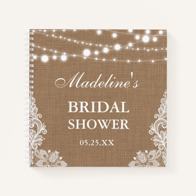 Rustic Bridal Shower Burlap Lace Gift List Notebook (Front)