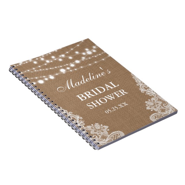 Rustic Bridal Shower Burlap Lights Lace Gift List Notebook (Right Side)