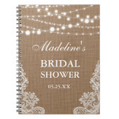 Rustic Bridal Shower Burlap Lights Lace Gift List Notebook (Front)