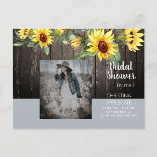 Rustic Bridal Shower by Mail  II Sunflower  Photo Invitation Postcard