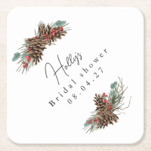 Rustic Bridal Shower Coasters | Plaid & Pinecones